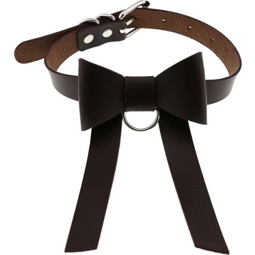 ZIMNO Gothic Punk Leather Long Bow Collar Neck Chain Half Circle Clavicle Butterfly Necklace for Women Goth Sexy Collar Jewelry