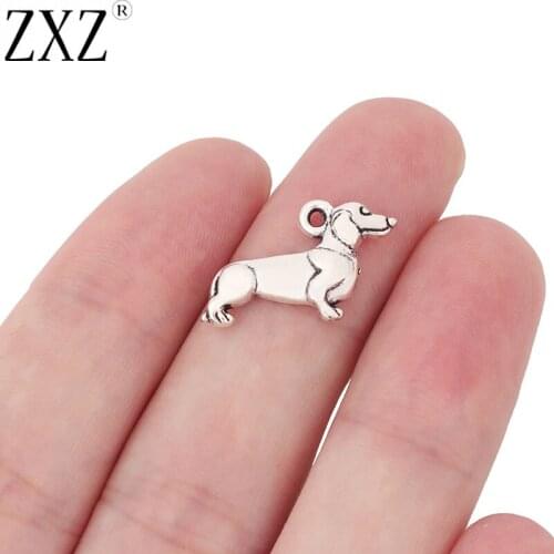 ZXZ 30pcs Tibetan Silver Sausage Dog Dachshund Charms Pendants Beads for Jewelry Making Accessories 20x13mm