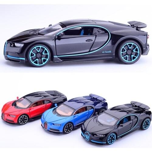 1:32 Diecast Chiron Black Red Blue Sport Car High Simulator Alloy Metal Model Car Light Music Door Open