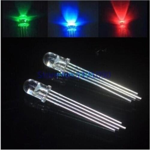 100pcs/lot 5mm RGB LED Common Cathode 4 Pins Tri-Color Emitting Diodes f5 RGB Diffused