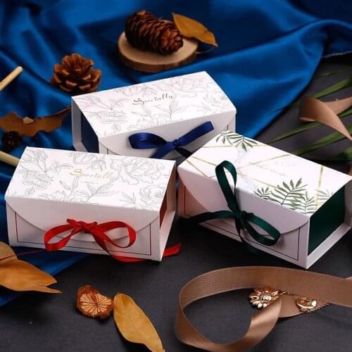 20pcs Chocolate Candy Box With Ribbon Birthday Party Baby Show Wedding Gift Packaging Box Supplies