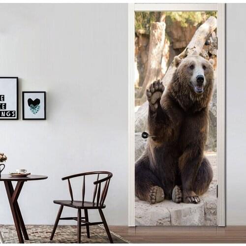 77x200cm Creative Animal Brown bear Door Stickers Painting Wallpaper Poster Wall Sticker Bedroom Living Room Home Decoration
