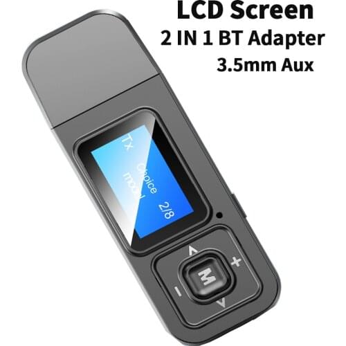 Bluetooth 5.0 Receiver Transmitter Audio Adapter LCD Display 3.5mm Aux Wireless Stereo Music Adapter For TV PC Car Speaker