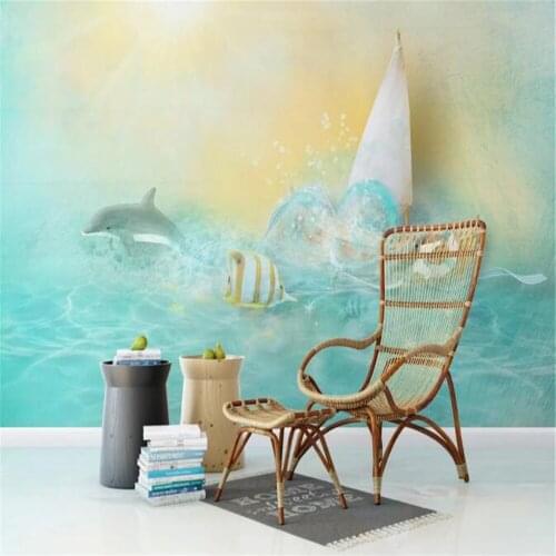Milofi custom large wallpaper mural blue sea water dolphin goldfish Nordic sofa background wall decoration painting