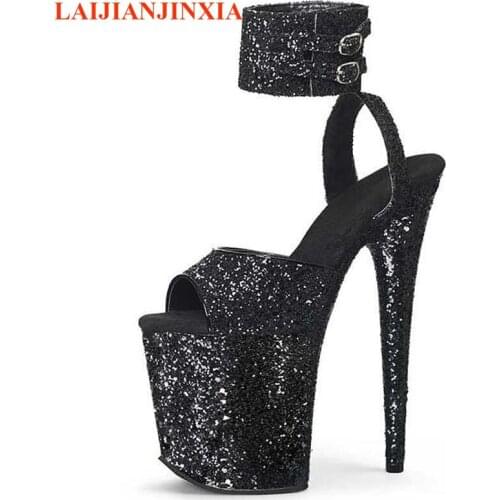 LAIJIANJINXIA 20 Cm High Heels Platform Sandals Women Glitter Pole Dance Shoes Sexy Fetish Party Gothic Models Show Dress Shoes