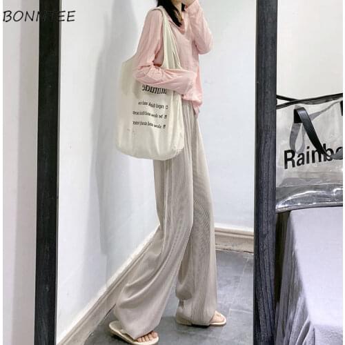 Pants Women Loose Straight Solid Oversize 5 Colors College Leisure Minimalist Feminine Comfortable Trendy Popular Elastic Waist