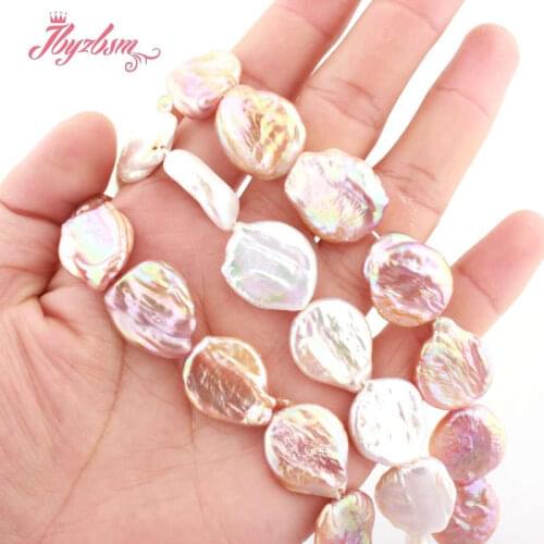 16mm Coin White Freshwater Pearl Beads Natural Stone Beads For DIY Women Necklace Bracelets Earring Jewelry Making Loose 15"