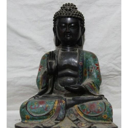 Fast shipping USPS to USA S2399 14" Tibet Tibetan Buddhism Cloisonne Bronze Shakyamuni Amitabha Buddha Statue
