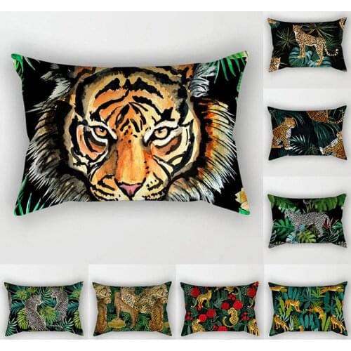 Jungle Tiger Leopard Cushion Cover 30x50 Tropical Plant Pillowcover Decorative Sofa Cushions Throw Pillows Polyester Pillowcase