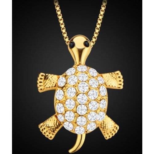 Fashion Punk Crystal Animal Gold Turtle Pendant Necklace Rhinestone Tortoise Hip Hop Link Chain Necklace Men Women Jewelry