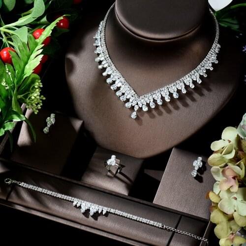 HIBRIDE Beautiful Water Drop Brilliant Cubic Zircon Necklace Earring Set Women Bridal Dubai Jewelry Set For Gifts bijoux N-869