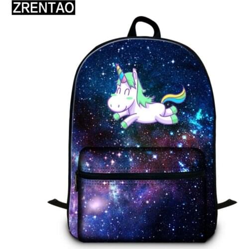 ZRENTAO tees boys school bag cotton mochilas cartoon animal laptop bag 3D unicorn printed backpack girls bookbags travel bags
