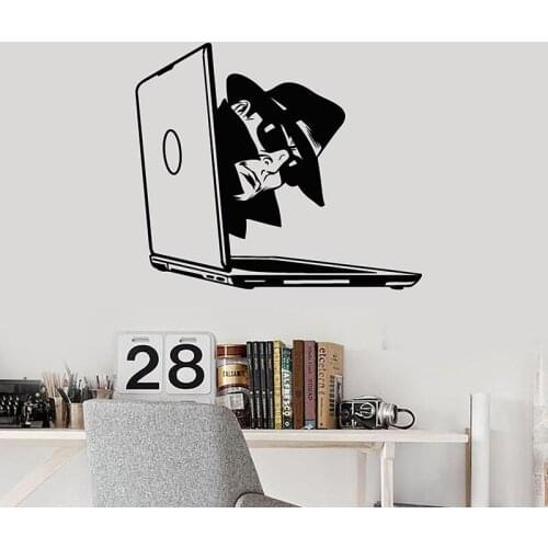 Computer Hacker Man With Glasses Laptop Vinyl Wall Decal Home Decor Bedroom Art Mural Wall Stickers Removable