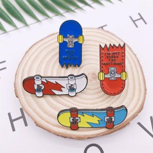 Fashion Cartoon Skateboard Enamel Pins Red Blue Double-dealer Brooches Button Badges Bag Clothes Jewelry For Kids Friends