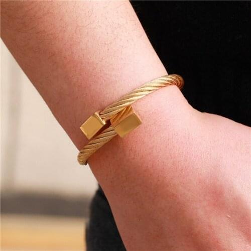 CANZE Men Vintage Stainless Steel Bracelet Winding Square Bracelet Hand Catenary Jewelry
