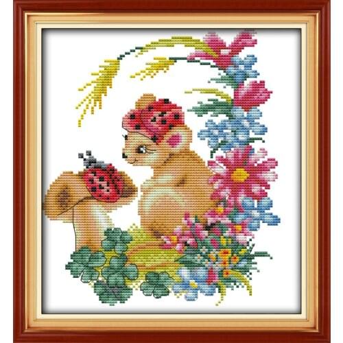 Mushrooms and a female mouse cross stitch kit cartoon 11ct 18ct count canvas stitches embroidery DIY handmade needlework plus