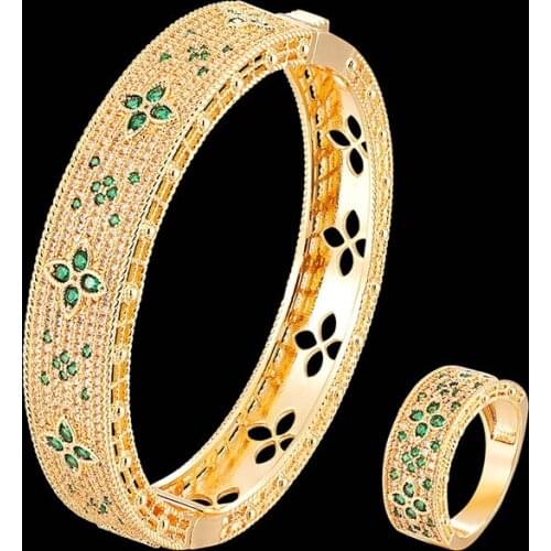 Vankeliif Luxury bangle and rings womens jewelry set micro pave setting full zirconium color four-leaf flower fashion jewelry