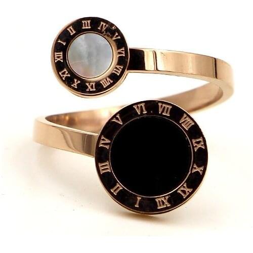 Stainless steel Classic black White Shell Round Love Roman numerals Ring Wedding Bridal Xmas Gift Women Jewelry Engagement Ring