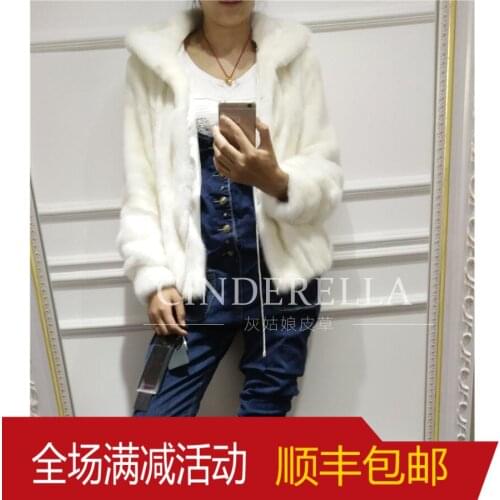 2019 new Natural Real Mink Fur Coat Hooded Long Sleeve Outwear
