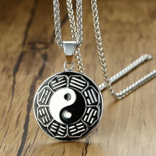 Modyle New Black Epoxy Stainless Steel TaiJi Yin Yang Pendant Necklace for Men