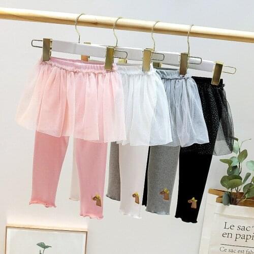 Girls Dress Leggings Fake Two-Piece Clothes Children Cotton Lace Pants For Baby Girl Toddler Faashion Trousers 2021 New 1 2 3 4Y
