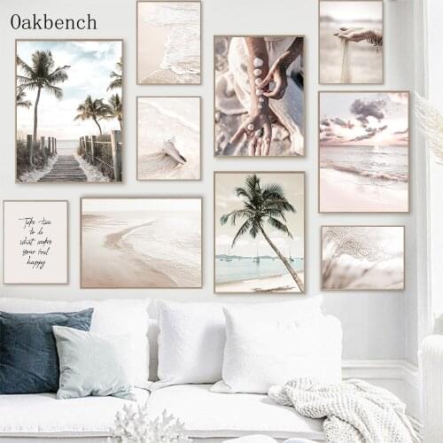Beach Canvas Painting Ocean Landscape Poster Palm Tree Wall Art Print Nordic Wall Pictures For Living Room Home Decoration