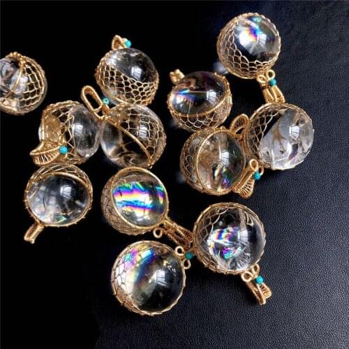 Natural White Crystal Flower ball Pendant With Gold Trimmed Irregular Crystal Quartz Pendant For Necklace Making