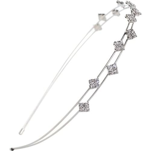 Fashion Women Clear Rhinestones Hairbands Double Layer Shiny Crystal Metal Alloy Headbands For Wedding Daily Wear Gold Silver