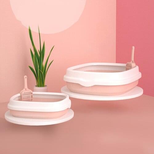 Durable cat litter tray, semi-closed Cat Litter Box Toilet, Hooded Kitten Litter Tray Litter Pan with Removable Rim