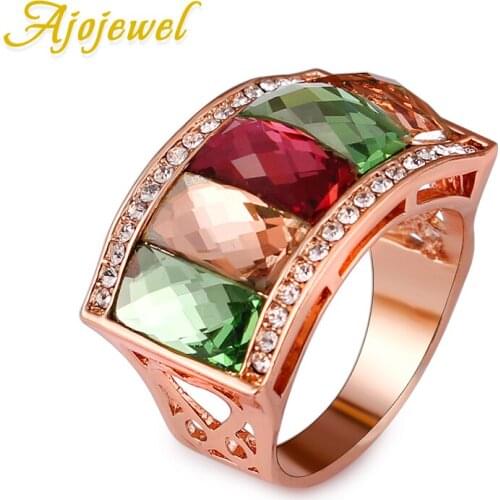 Size 9 Womens Big Multi-color Crystal Ring With White Rhinestones Luxury Jewelry For Party Gift Bijoux Femme