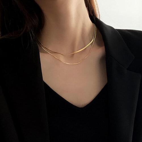 Titanium With 18K Gold Double Snake Chains Neckalce Women Stainless Steel Jewelry T Show Party Runway Boho Japan Korea
