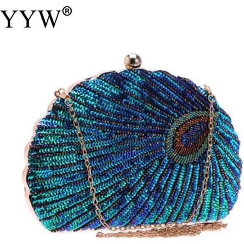Peacock Sequined Evening Bags Female Clutch Party Purse Crossbody Messenger Bag Women Bridal Clutches Bag Shoulder Bag Dropship