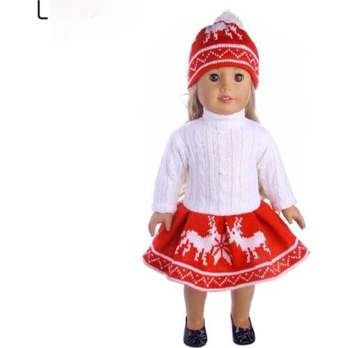Knit Deer Sweater Dress Set+H Fit 18 Inch American&43 CM Baby Doll Clothes Accessories,Girls Toys,Generation,Birthday Gift