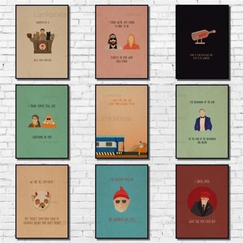 Wes Anderson Movie Minimalist Canvas Painting Kraftpaper Posters and Prints Wall Art Abstract Fancy Coffee Bar Home Decoration