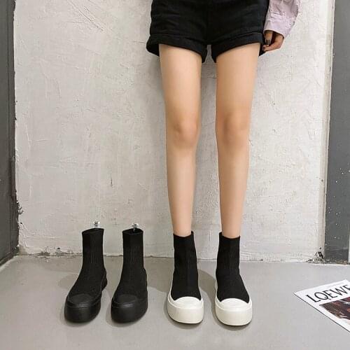 Womens boots thick-soled Martin boots womens 2020 autumn new breathable retro knitted short boots ins trendy womens shoes