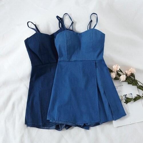 2020 Summer New Women Zipper Denim Playsuits Ladies Sexy Spaghetti Strap Casual Short Rompers Sleeveless Sling Jeans Overalls