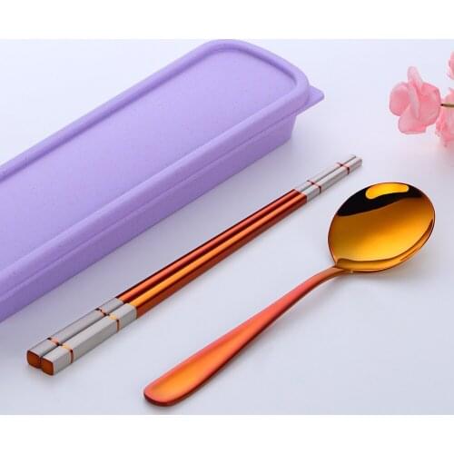 18/8 Stainless Steel Chopsticks Spoon Set Portable Dinnerware Set With Box Travel Cutlery Set Children Tableware School Picnic