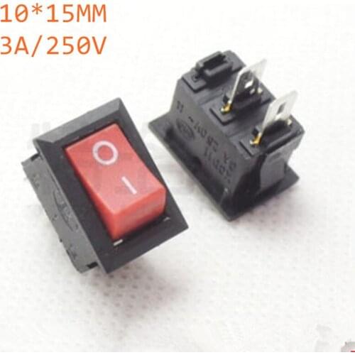 10pcs Red Push Button Switch 3A 250V KCD11 2Pin Snap-in On/Off Rocker Switch 10MM*15MM RED