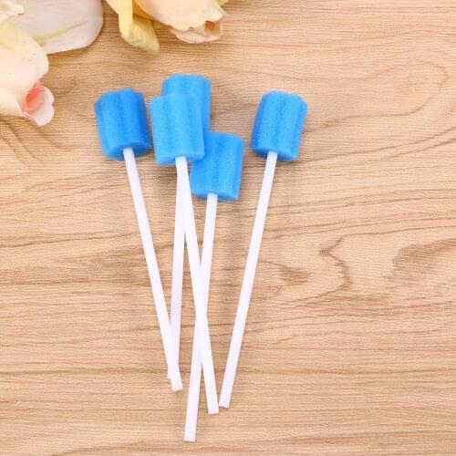 100pcs Disposable Sponge Stick Mouth Care Sponge Tooth Cleaning Sponge Swab Oral Care (Blue)