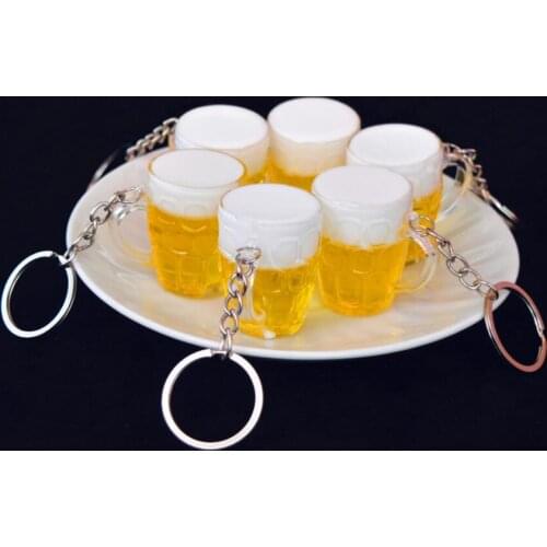 2x Unisex Fashion Resin Beer Cups 4*3cm Simulation food Handicraft Key chain Key Rings