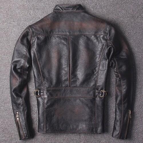 2020 Vintage Men Slim Fit Bikers Jacket Plus Size 6XL Genuine Cowhide Spring Russian Short Leather Coat FREE SHIPPING