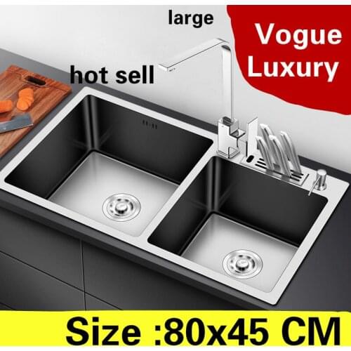 Free shipping Apartment big kitchen manual sink double groove high quality do the dishes 304 stainless steel hot sell 800x450 MM
