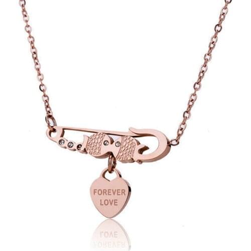 Safety Pin Pendant Kissing Fish Clavicle Necklace Heart Charm Engraved Forever Love Zircon Jewelry Women Lover Girlfriend Gifts