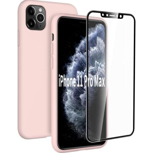 EasyAcc Silicone Case for iPhone 11 Pro Max with Screen Protector Slim Liquid Silicone Soft Pink Compatible with 5.6 inch 2019