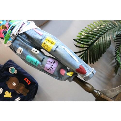 2020 kids clothes children New Item Girl Cute Colorful Print Jeans Pant Denim Trousers