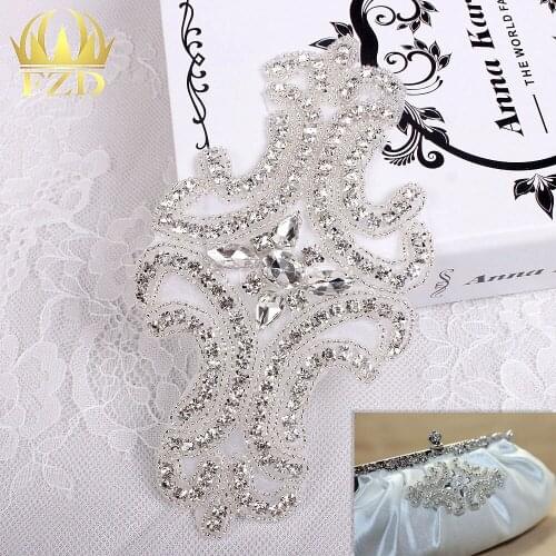FANGZHIDI 1 Piece Sewing On Beaded Hot Fix Bling Rhinestone Applique for Clothing Wedding Dresses Bridal Garters Sash