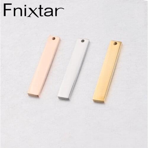 Fnixtar Rectangle Charm Mirror Polish Stainless Steel DIY Blank Stamping Tag Engrave Name Making 2*6*35mm20piece/lot