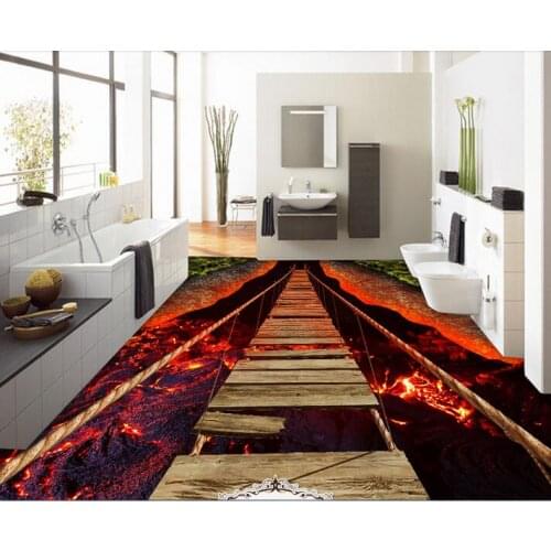 Custom photo 3d flooring mural self - adhesion wall sticker 3 d Breathtaking lava rope bridge painting 3d room murals wallpaper