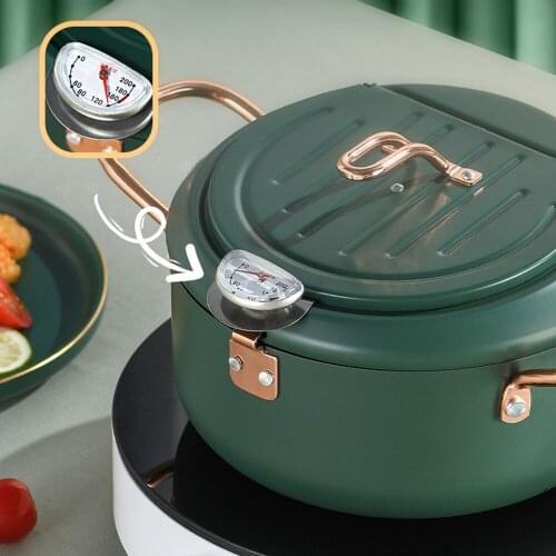 Deep Frying Pot Thermometre Tempura Fryer Pan Temperature Control Fried Chicken Pot Cooking Tools Green Kitchen