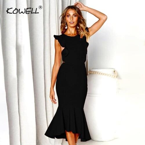 Hot Sale Ruffles Hollow Out Sexy Backless Long Dress Women Sleeveless Bodycon Bandage Maxi Dress Elegant Christmas Party Dresses